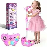 Karaoke Maschine und 2 Mikrofon Kinder mit Verstellbarer Ständer, Geschenk Spielzeug für Mädchen 3-12 Jahre Karaoke Microphone Set mit Bluetooth-/TF-Karten-/USB-/AUX-Unterstützung Oster Geschenke