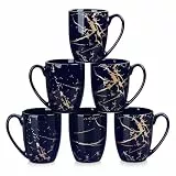 LOVECASA Keramik Kaffeetassen Set 6 Stück 330 ml – Marineblau Gold Marmor Design – Moderne Kaffeebecher für Cappuccino, Latte, Tee – Spülmaschinenfest & Mikrowellengeeignet