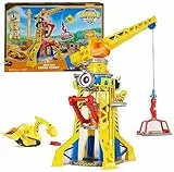 Rubble & Crew - Kran-Spielset Baupfoten Hof 68 cm, mit Rubble-Figur, Planierraupen-Fahrzeug & 340 g Build-it Kinetic Sand, Licht & Sound, ab 3 Jahren