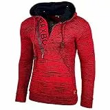 Baxboy Kapuzenjacke Herren Winter Top Kapuzenpullover Reißverschluss Pulli Sweatshirt Jacke BB-277 Neu, Farbe:Bordo/Schwarz, Größe:XL