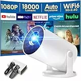 Mini Beamer Unterstützt 1080P [Android 11 & Auto Trapezkorrektur] AKIYO O2 Smart Projektor mit WiFi 6 und Bluetooth 5.2, Beamer Klein mit 180° Drehbar, Kompatibel mit HDMI/Smartphone/USB/Laptop/PS5