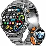 LIGE Militär Smartwatch Herren - 1000 mAh/1,85' HD Großes Touchscreen/LED-Licht, Fitnessuhr mit 110+ Sportmodi, Herz-/Schlaftracking,2 Armbändern,Sportuhr für iOS/Android, Mattschwarz