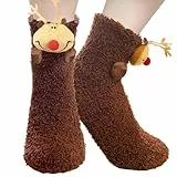 BINXWA Weihnachtsgeschenke für Frauen lustige socken, Flauschige socken Geschenk für frauen, Kuschelsocken Antirutschsocken damen, Weihnachten Elch stoppersocken damen warm mit Geschenkbox