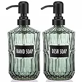 Segbeauty Seifenspender Glas, 2 Stück 450 ml Nachfüllbarer Prismatische Glas Shampoo, Conditioner Spenderflaschen und Handseifenspender mit Edelstahlpumpe, für Küche, Badezimmer, Grün