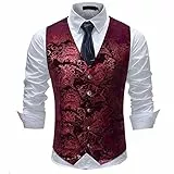 Allthemen Weste Herren Westen Gilet Jacquard Anzugweste für Hochzeit und Party Rot M