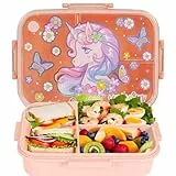 PinkSheep Bento Lunch Boxen für Kinder, 1200ml BPA-freie leckagesichere Kinder Lebensmittelbehälter mit 3 Fächern, zurück zu Schulschülern Daycare Lunches/Snack Container
