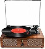 Udreamer Schallplattenspieler, Plattenspieler mit integrierten Lautsprechern und Bluetooth Riemenantrieb, Vintage-Phonograph mit 3 Geschwindigkeiten für Musikgenuss und Heimdekoration Brown