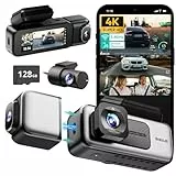 BOTSLAB 4K 3-Kanal Dashcam Auto Vorne Hinten, 3 Channel 4K+1080P+1080P, GPS 5.8GHz WiFi Dash Cam mit 128GB SD Karte, 3.18',Super Nachtsicht,WDR, Sprachbefehl,G-Sensor,Loop-Aufnahme,Parküberwachung