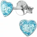 JAYARE Ohrringe Mädchen Herz 925 Sterling Silber blau Kinder Ohrstecker