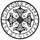 YAANBUNB Wikinger Wanddeko Wandskulpturen Wandbilder Holz Deko Wand Wohnzimmer Rund Wandschmuck Wikinger 30x30cm Wandkunst Wanddeko Holz Wandtattoo für Schlafzimmer Wanddekoration Büro (Schwarz)