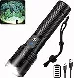 cinlinso Taschenlampe LED Aufladbar 100000 Lumen, LED Taschenlampen Extrem Hell Taktische Taschenlampe, 5 Lichtmodi & IPX7 Wasserdicht, Zoombar für Camping Wandern