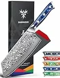 SANMUZUO Nakiri Messer 19 cm Profi Küchenmesser Damastmesser, Xuan Serie, VG10 Damaskus Stahl Küchenmesser mit Harz Griff(Saphirblau)