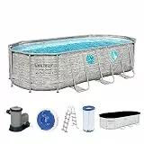 Bestway Power Steel Swim Vista Series Frame Pool Komplett-Set mit Filterpumpe 549 x 274 x 122 cm, Steinwand-Optik (Cremegrau), oval