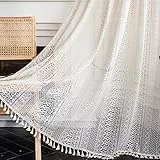 Tospass Vintage Landhausstil Häkeln Stricken Vorhang Boho Bohemien Vorhänge Aushöhlen mit Quaste 2er Set Gardinen Outdoor Baumwolle Gardienen für Wohnzimmer Schlafzimmer Curtains 150x240 cm Beige