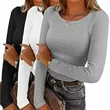 YGOODM Langarmshirt Damen, Tshirt Rundhalsausschnitt Basic Tops Casual Einfarbige Oberteile Multi-Packs