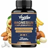 VitalVibe Magnesium-Komplex hochdosiert 1000 mg, 25-in-1 Magnesiumergänzung, Magnesium- Komplex mit 13 Magnesiumchelaten-für Entspannung, Muskel- und Herzunterstützung, vegan, 120 Kapseln
