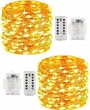 LEDYA 2er Lichterkette Batterie,10M 100 LEDs Kupferdraht Lichterkette Außen Warmweiß mit 8 Modi und Timer, IP68 Wasserdicht für Schlafzimmer, Weihnachten, Innen, Party, Hochzeit, Garten Dekoration