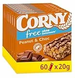 Müsliriegel Corny free Erdnuss-Schoko, ohne Zuckerzusatz, 74 kcal pro Riegel, 60x20g