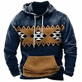 Herren Winter Herbst Casual O-Ausschnitt Langarm Bedrucktes Kapuzen-Sweatshirt Top Bluse Plüsch Hausschuhe, D, L