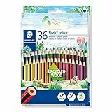 STAEDTLER Buntstifte Noris colour, rutschfeste Soft-Oberfläche, hohe Bruchfestigkeit, Made from Upcycled Wood, intensive Farben, Sechskantformat, 36 Farbstifte im Kartonetui, 185 CD36