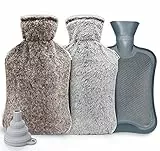 ilauke Premium Wärmflasche mit 2 Bezug in Kunstfelloptik, 2L Auslaufsichere Bettflasche aus Naturkautschuk,Wärmflasche Kinder Sicher und Langlebig Geprüft und Frei Von Schadstoffen für Bauch Nacken
