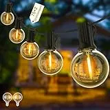 Yuusei Lichterkette Außen, 45,7M LED Lichterkette Outdoor 75 Birnen mit 2 Ersatzbirnen Warmweiß, IP45 Wasserdichte G40 Lichterkette Innen Aussenbeleuchtung für Garten, Balkon, Hochzeit, Terrasse