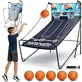 SereneLife Arcade Basketball Spiel – Klappbarer Einzel-/Doppelkorb mit elektronischer Anzeige & Stahlrahmen, ideal für Schulen, Jugendräume, Pausenhöfe & Sportvereine, Indoor/Outdoor