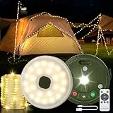 HELESIN Camping Lichterkette Aufrollbar 10M, Vielseitige Tragbare Wiederaufladbare Camping Lichterkette mit 9 Beleuchtungsmodi, Wasserdichte Campinglampe für Zelt Camping Hof Dekoration und Wandern
