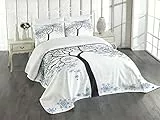ABAKUHAUS Winter Tagesdecke Set, Baum mit Schneeflocken, Set mit Kissenbezügen Sommerdecke, für Doppelbetten 220 x 220 cm,Weiß Schwarz Blau