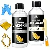 Blattgold Kleber Set - 200ml Wasserbasierter Kleber & Schutzlack mit Pinsel, 100 Blattgold-Stücke für Kunst, Basteln, Malerei, Möbeldekoration - inklusive Blattgold Bastel- und Vergoldungsmaterialien