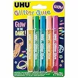 UHU Glitter Glue GLOW IN THE DARK, Tuben 5x10ml