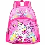 Czemo Kinderrucksack Mädchen und Jungen Schulrucksack Nylon Einhorn Cartoon Drucken School Bag Niedlich Kleinkind Daypack Mit Brustgurt Und Fächern Ergonomisch Wasserdichter Backpack Rosa