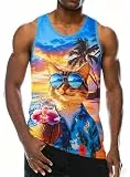 Loveternal Hawaii Katze Tank Tops 3D Druck T-Shirt Achselshirts Workout Muscle Shirt Tee Ärmelloses Shirt XL