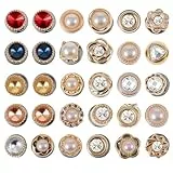 Mabor 30 Stück Brosche Knöpfe, Brosche Damen Buttons Ohne Nähen Abnehmbar Broschen für Kleidung Pearl Knöpfe Ohne Nähen für Hemdbrosche Frauen Kleidung Cardigan