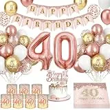 40 Geburtstag Frauen Deko, Rose Gold 40. Geburtstag Frauen, 8 Windlicht Tischdeko, 40th Geburtstagsdeko Luftballons, Happy Birthday Banner Servietten Tortendeko, 40th Geburtstagsparty Deko Supplies