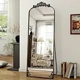 Koonmi Vintage Gewölbter Standspiegel Ganzkörperspiegel, 70x180 cm, Bruchsicher Stehspiegel in voller Länge mit schönen Retro-Gravur Prozess für Schlafzimmer Flur, Schwarz