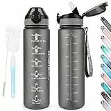 AOHAN Trinkflasche 1L BPA-frei Sport Wasserflaschen mit Stroh, Spülmaschinensichere Verschlussdeckel Auslaufsichere Motivierende Sportflasche mit Zeitmarkierungen für Sport