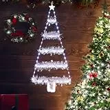 Geemoo Weihnachtsbeleuchtung Außen Batterie, 81cm Weihnachtsbaum Leiter Lichterkette mit Lametta Girlande, Timer, 8 Modi, Weiß Fensterlicht für Innen, Fenster, Party, Hochzeit, Tür, Weihnachtsdeko