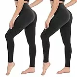 CAMPSNAIL 2er Pack Leggings Damen High Waist Schwarz Sporthose für Gym Yoga
