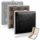 Zeawavsl 3er-Pack Hochwertiges Zigarettenetui, Fasst 20 Zigaretten, Schwarzes PU-Leder-Zigarettenetui, Edelstahl 10 x 10 x 2 cm, Für Hosen- und Hemdtaschen