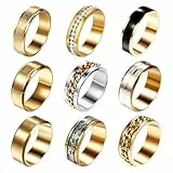 Oidea Herren Ringe Set mit Zirkonia: 9 Stück Edelstahl Gold Spinner Ring Matt Finish Poliert Vintage Biker Gothic Drache Verlobungsringe Stapelbar Partnerring Eheringe für Männer Junge Größe 69 (22.0)