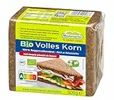 Mestemacher Bio Roggenbrot Volles Korn, vegan, Nutri Score A, ohne Konservierungsstoffe, 100 % Roggenvollkornbrot, aus vollem Korn frisch gemahlen, reich an Ballaststoffen, 9 Scheiben, 500g