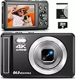 4K Digitalkamera, 64MP 2,8 Zoll UHD Kompaktkameras - Autofokus Wiederaufladbare Vlogging-Kamera mit 32GB Karte & Akku, Tragbare Reisekameras mit 16X Digitalzoom für Kinder Anfänger Jugendliche