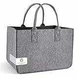 Einkaufskorb Filzkorb 30L Filztasche groß faltbar Einkaufstasche mit Griffen Robuster Tragekorb aus 4mm Filz, Shopping Bag, Korbtasche für Einkaufen, Auto, Picknick & Haushalt Mittelgrau & Dunkelgrau