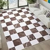 Alishomtll Wohnzimmer Kurzflor Teppich, Anti-Rutsch Weich Waschbar Küchenteppich, Moderner Geometrische Muster Teppich Läufer für Schlafzimmer Kinderzimmer Küche Eingang Braun 160x230 cm