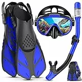 Lealinga Schnorchelset Erwachsene mit Verstellbare Taucherflossen Anti-Leck & Anti-Fog Taucherbrille und Dry Schnorchel, 3 in 1 Professionell Schnorcheln Set für Schnorcheln und Schwimmen