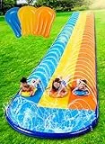 Sloosh 22,5ft/685,8cm Dreispurige Wasserrutsche mit 3 Bodyboards, Rasen-Wasserrutsche mit Outdoor-Sprinkler für Kinder und Erwachsene, Sommerspielzeug für Wasserspaß