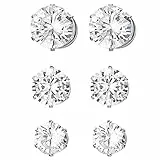 JewelryWe Magnet Ohrringe Magnetische Ohrstecker: 3 Paare Set Silber Ohrclips für Herren Damen Edelstahl Rund Zirkonia Magnetohrringe Fake Plug Tunnel Non-piercing Clips Ohne Ohrloch 6-8mm