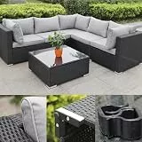Calma Lux® Gartenmöbel Lounge Set| 3-7 Personen viele Modelle| inkl. extra Dicke Kissen | Outdoor Loungemöbel Sitzgruppe Essgruppe Garnitur | klassisch Schwarz (Sardinia)
