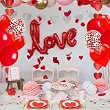 Valentinstag-Party-Dekorationssets, rote Herz-Luftballons, Valentinstags-Luftballons, 45,7 cm, Liebesballon, rote Blütenblätter, Herzanhänger, Herz-Folienballon für Valentinstag, Hochzeit, Verlobung